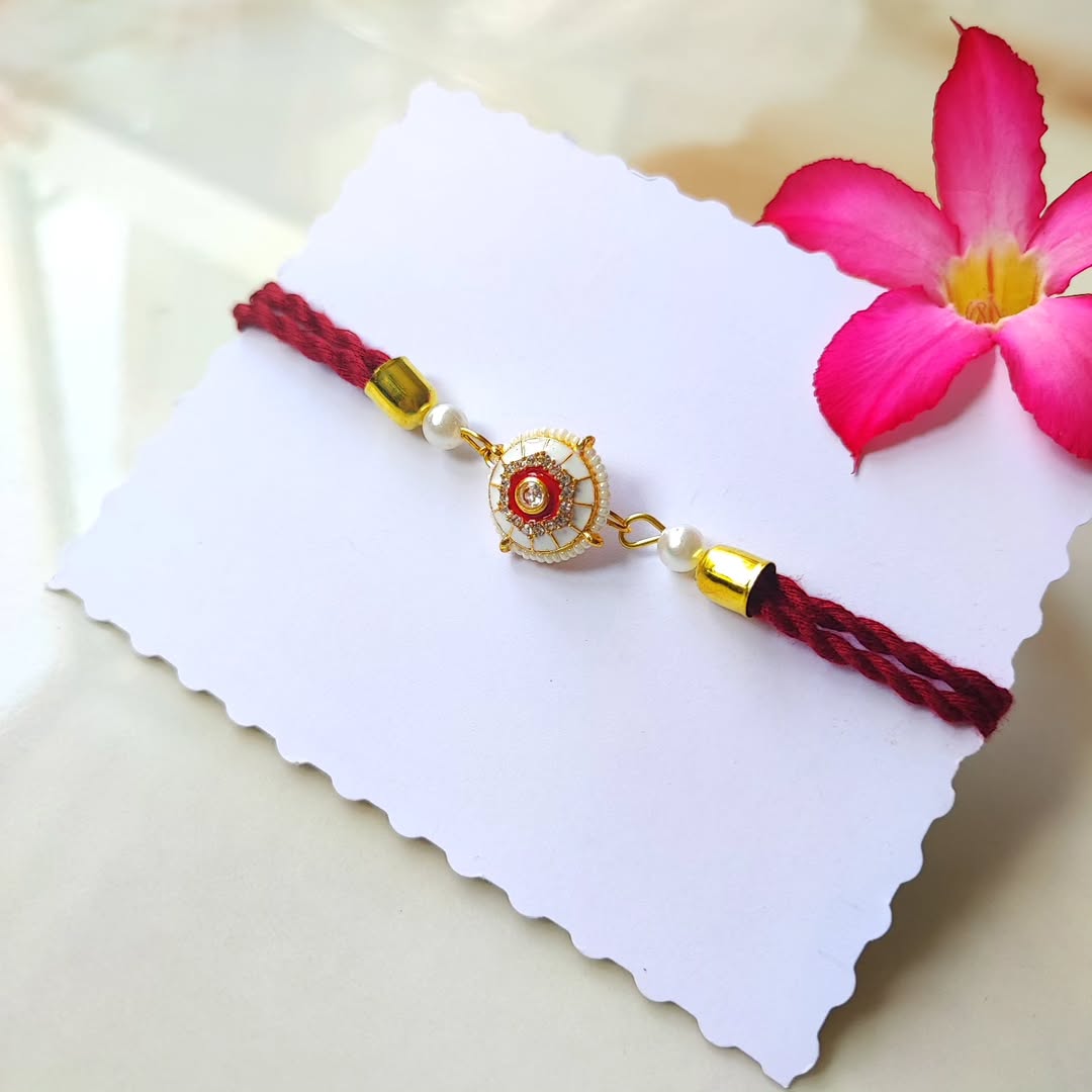 White Kundan Sutra - Bracelet Style Rakhi