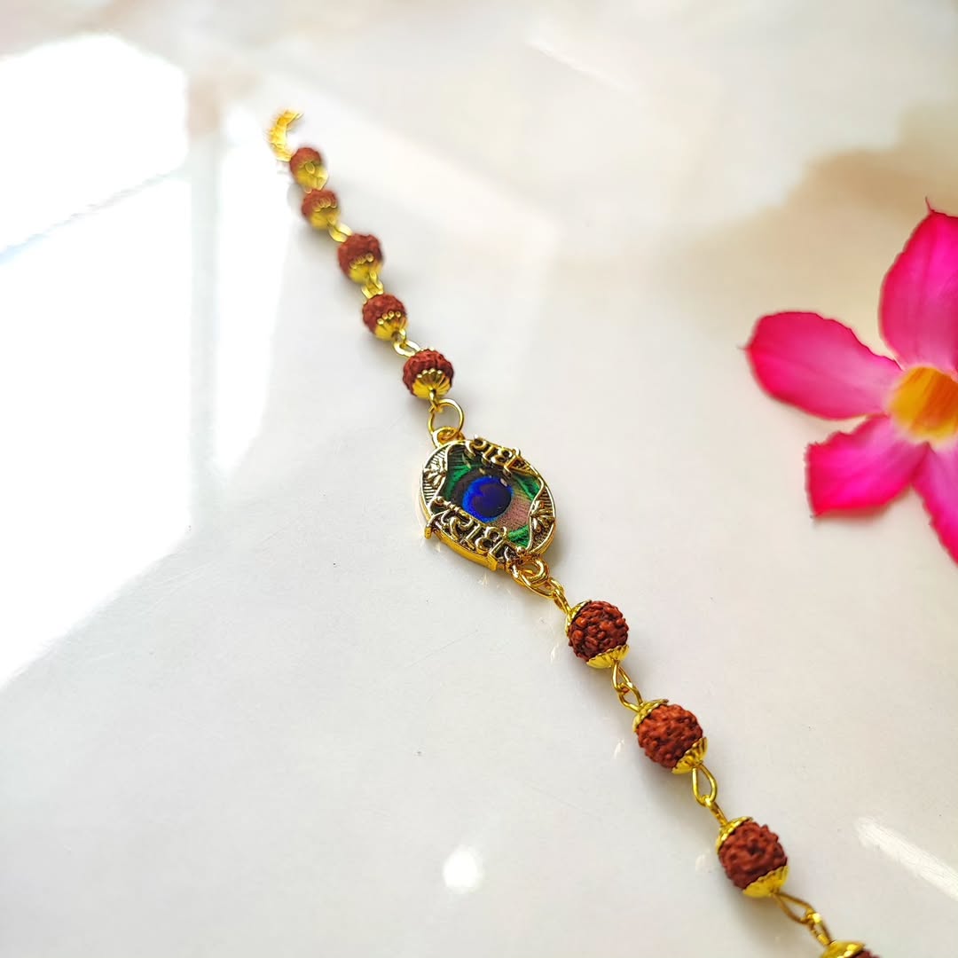 Radhe Radhe Morpankh Rudraksh – Bracelet Style Rakhi