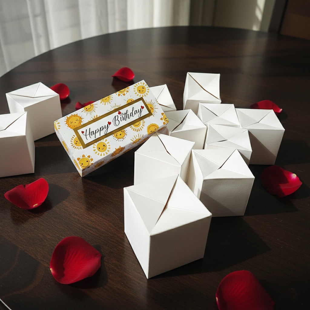 Yellow Jumping Box with 10 cubes Birthday Gift