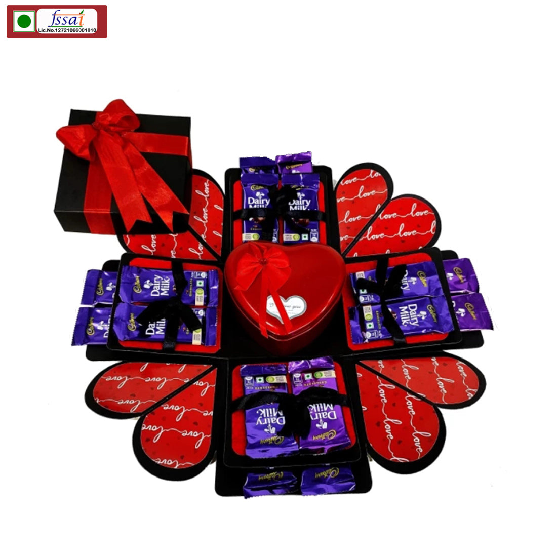 Chandrans Creation 2 Layer Dairy Milk Chocolate Explosion Box with Tin Heart Box