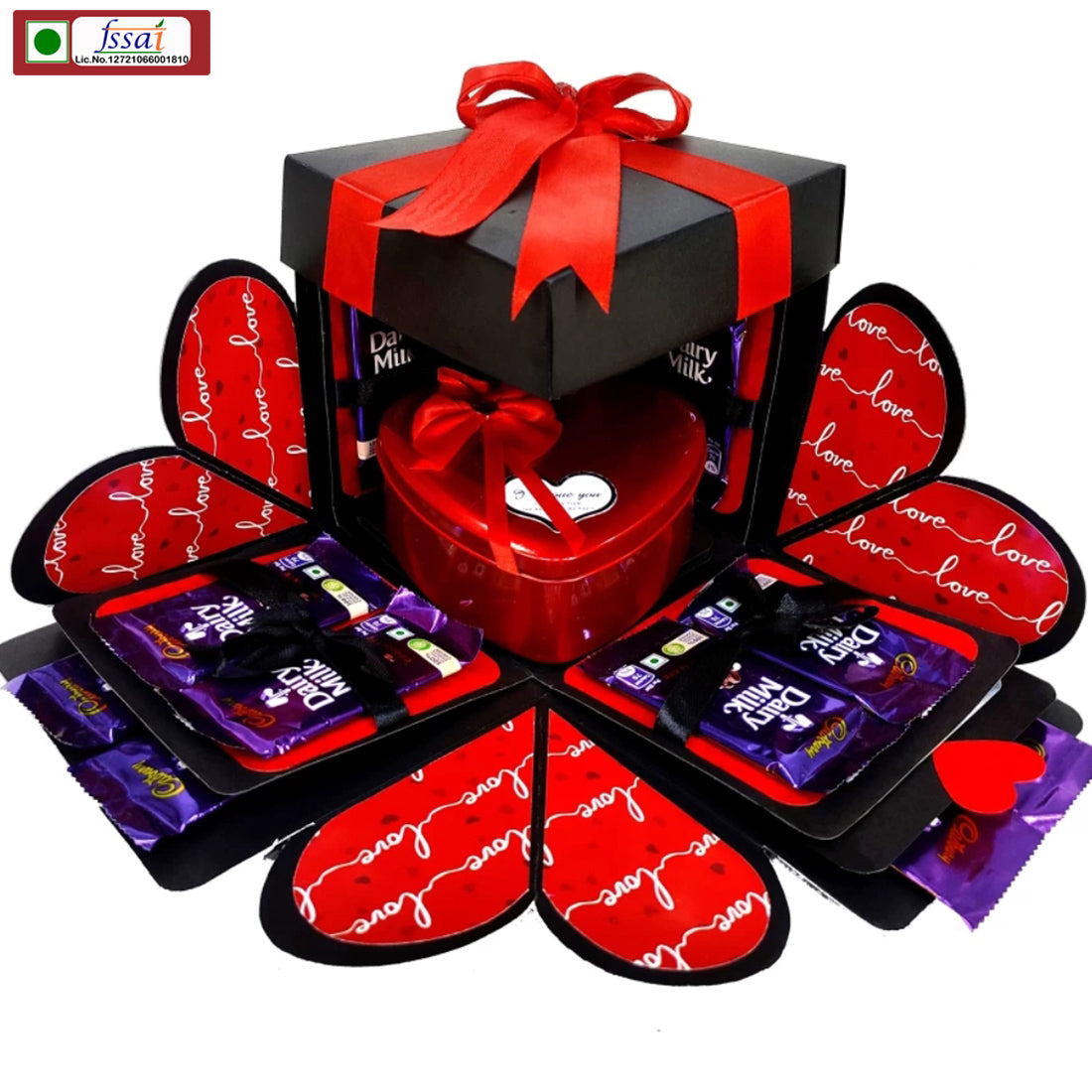Chandrans Creation 2 Layer Dairy Milk Chocolate Explosion Box with Tin Heart Box