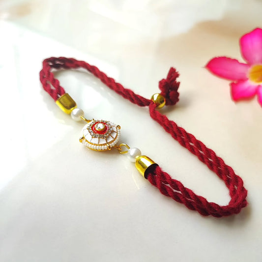 White Kundan Sutra - Bracelet Style Rakhi