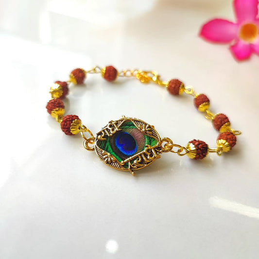 Radhe Radhe Morpankh Rudraksh – Bracelet Style Rakhi