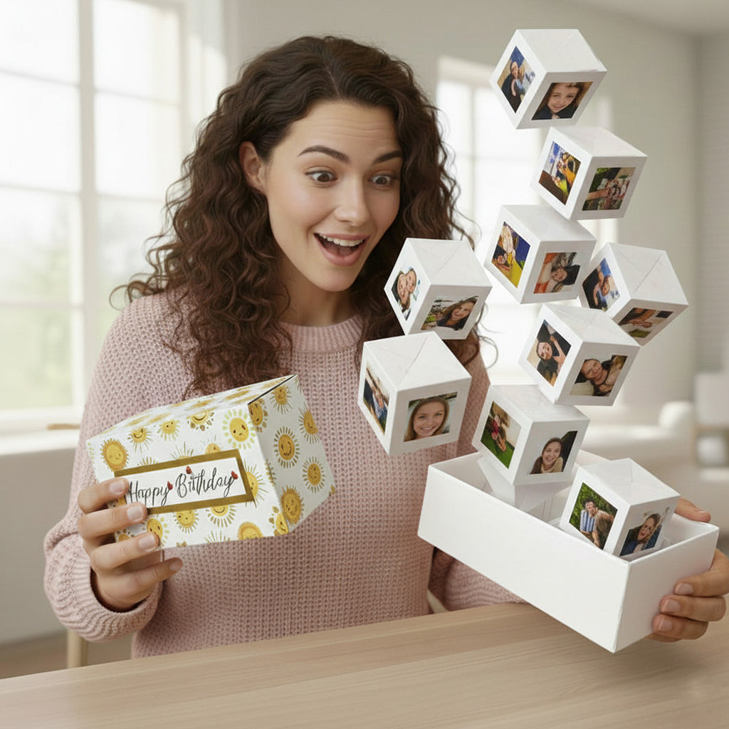 Yellow Jumping Box with 10 cubes Birthday Gift